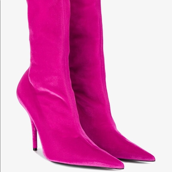 Balenciaga Knife Boots - Pink Velvet sz 38 - Picture 1 of 9